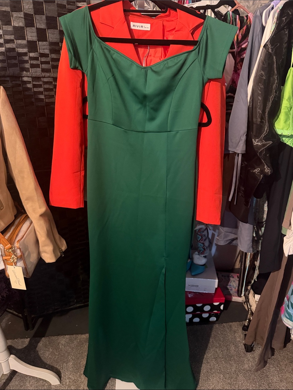 Green Off-Shoulder Maxi Dress